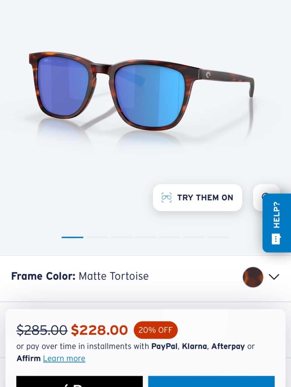 Costa Matte Tortoise Sunglasses with Blue Lenses